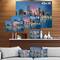 Designart - Coastal City Fantasy Night Scene in Oil Painting - Cityscapes Painting Print on Wrapped Canvas